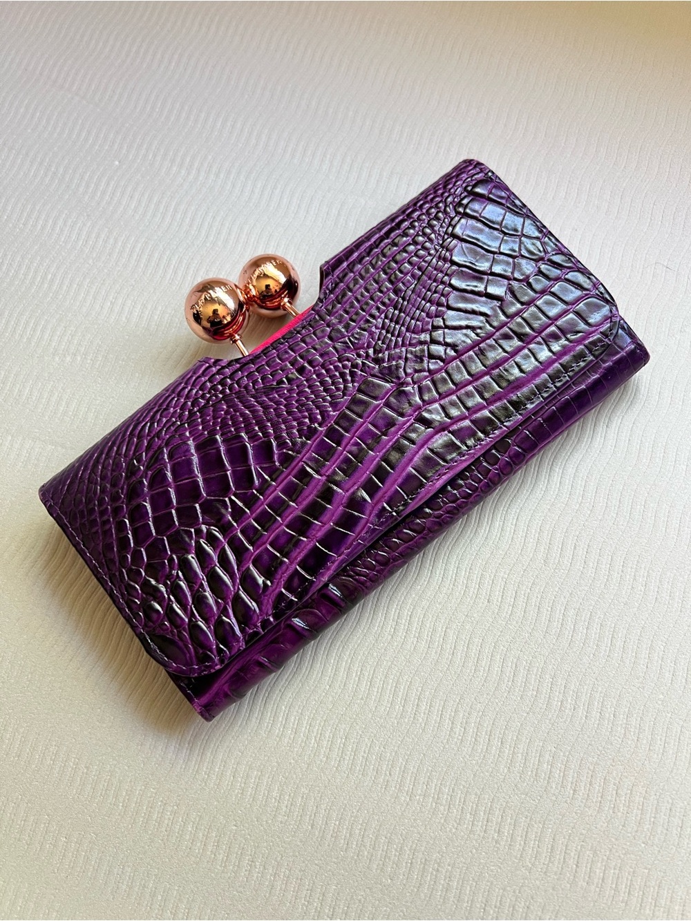 Ted Baker Purple Croc-Embossed Bobble Wallet – Matinee Bifold
